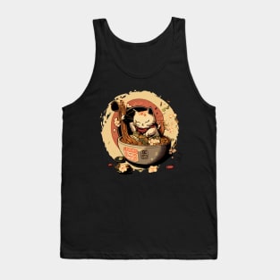 Vintage Kawaii Lucky Cat Ramen Bowl Tank Top